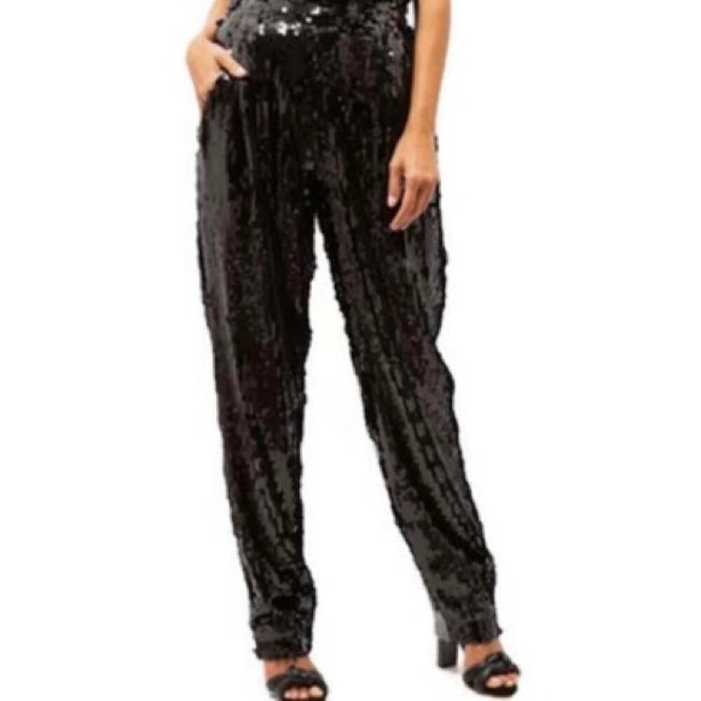 Vintage Black Straight Leg Pull On Sequin Pants Size XL